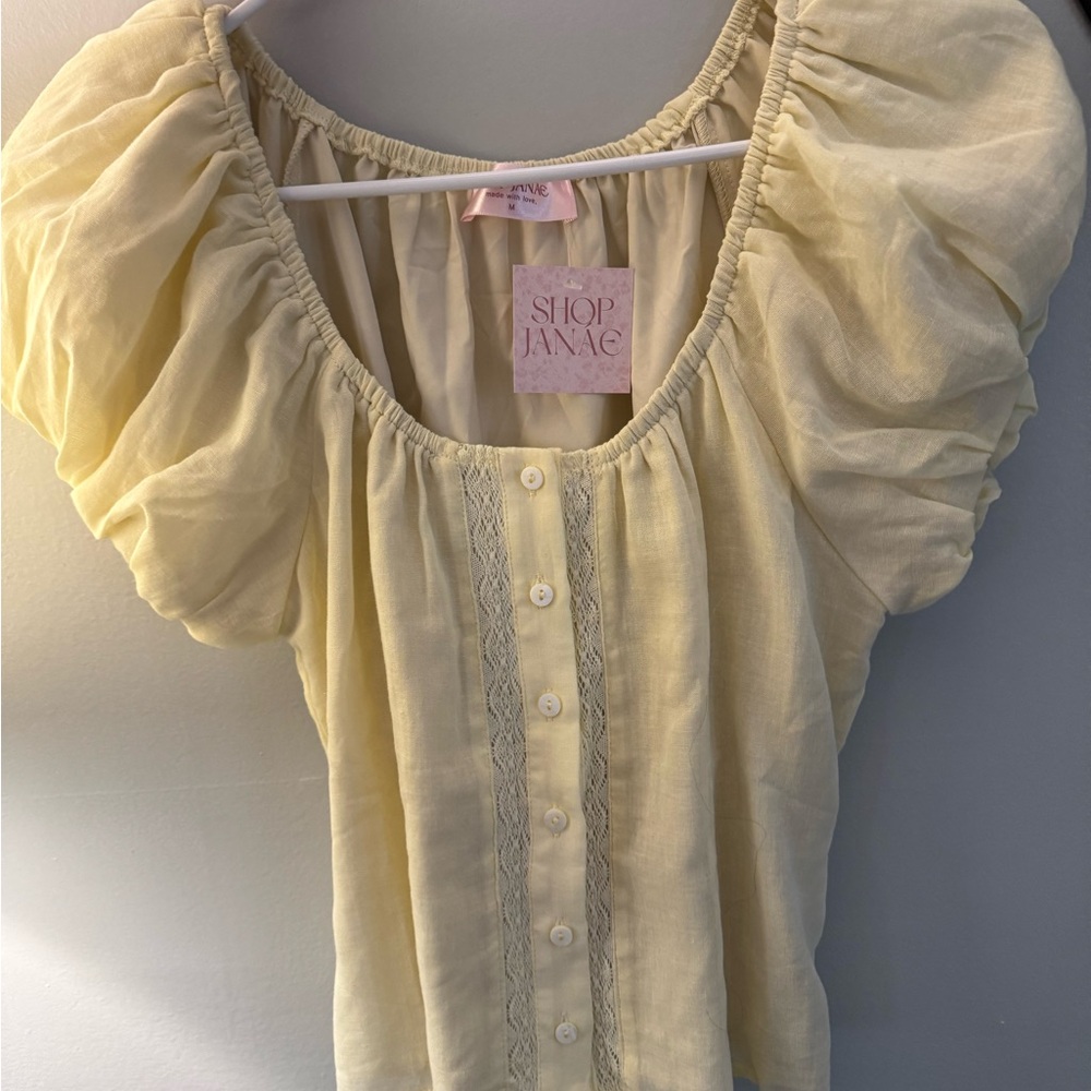Elegant Yellow Puff Sleeve Blouse